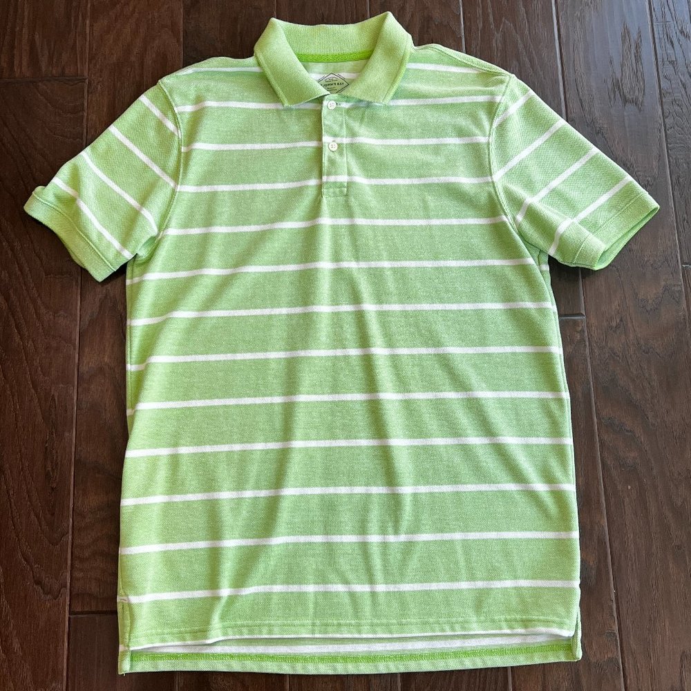 New W/O Tags Men's St. John's Bay Heritage Pique Polo in Lime and White Stripe